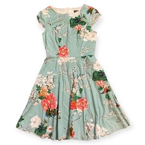 Pukavt Retro Spring Floral Print Dress Women’s Large Blue